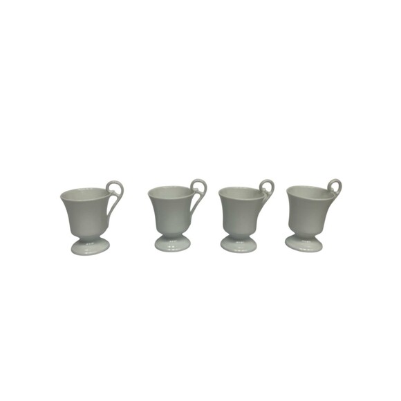 Limoges Footed White Porcelain Mugs Cups Scrolled Handles Set Of 4 France - Picture 2 of 7